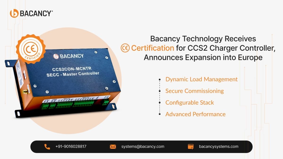 Bacancy Technology Receives CE Certification for CCS2 Charger Controller, Announces Expansion into Europe